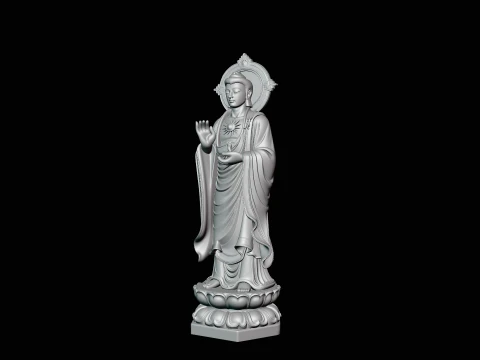 Standing Guanyin on Lotus Statue Design 2 - 3D Print Model 3D Print Model