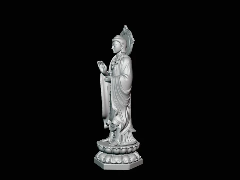 Standing Guanyin on Lotus Statue Design 2 - 3D Print Model 3D Print Model