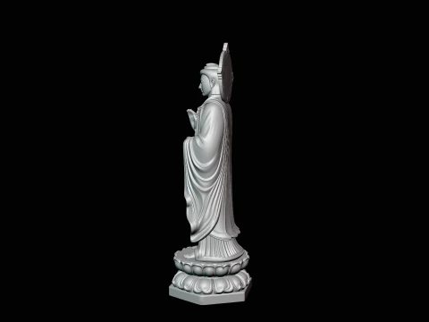 Standing Guanyin on Lotus Statue Design 2 - 3D Print Model 3D Print Model