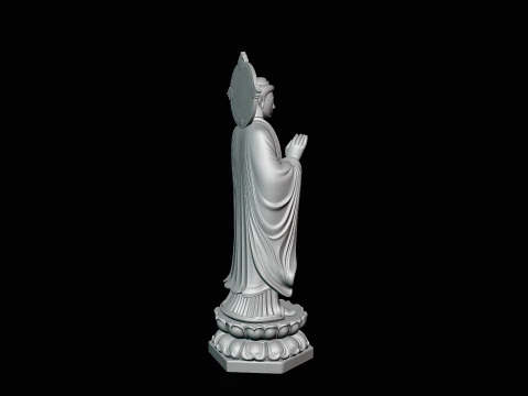 Standing Guanyin on Lotus Statue Design 2 - 3D Print Model 3D Print Model