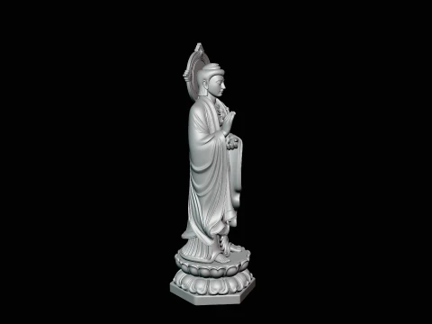 Standing Guanyin on Lotus Statue Design 2 - 3D Print Model 3D Print Model