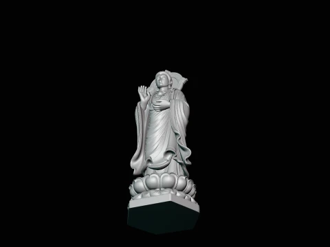 Standing Guanyin on Lotus Statue Design 2 - 3D Print Model 3D Print Model
