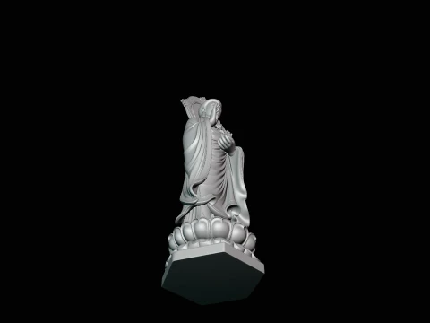 Standing Guanyin on Lotus Statue Design 2 - 3D Print Model 3D Print Model