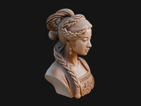 Chinese Woman Braided Bust Statue Design 3 - 3D Print Model 3D Print Model