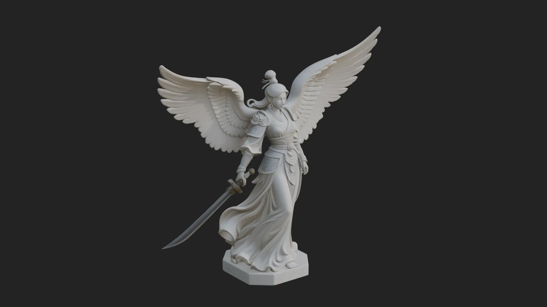Winged Angel Warrior Woman Statue Design 2 - 3D Print Model 3D Print Model .c4d .max .obj .3ds .fbx .stl .blend 
