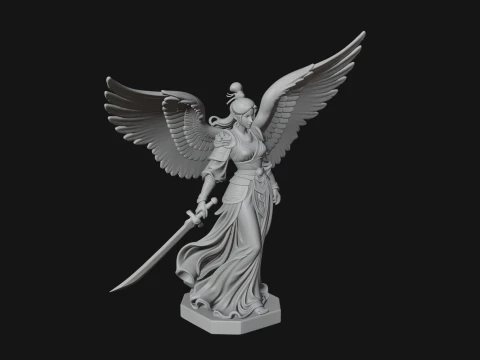 Winged Angel Warrior Woman Statue Design 2 - 3D Print Model 3D Print Model