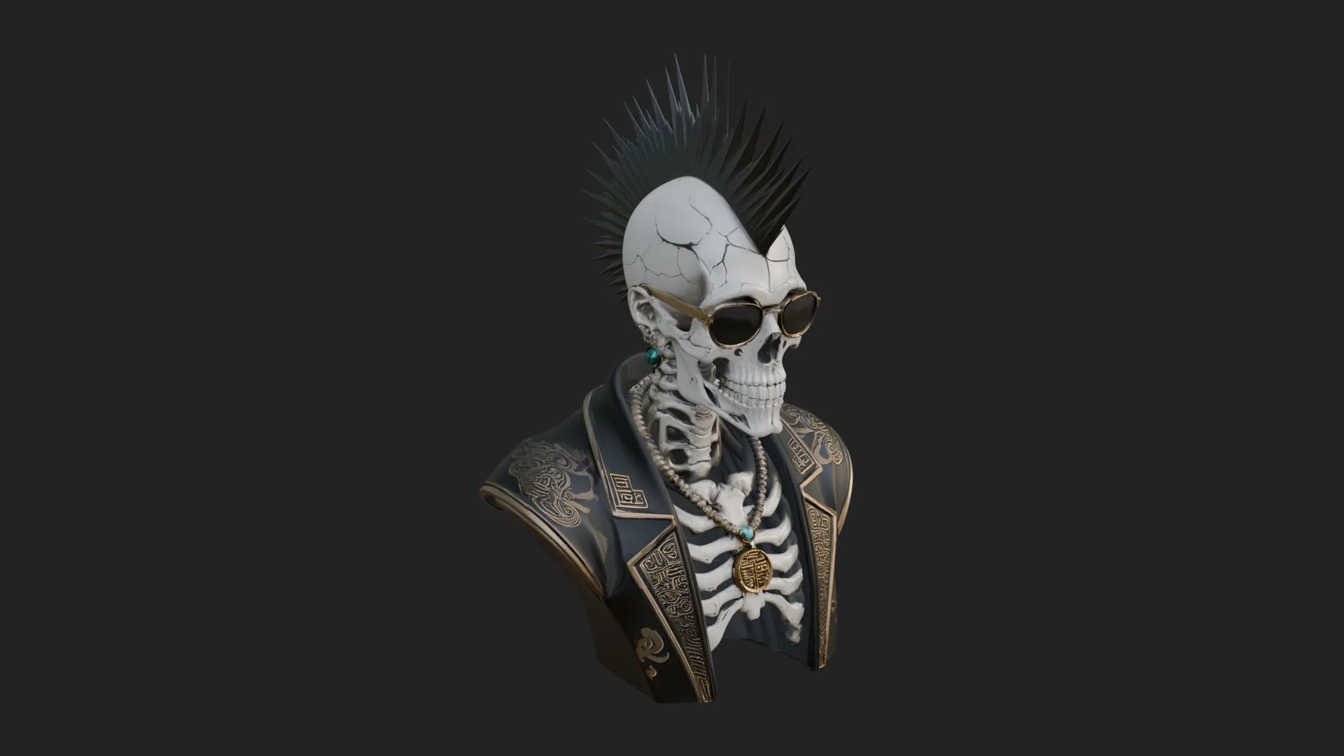 Punk Skull Bust Statue Design 3 - 3D Print Model 3D Print Model .c4d .max .obj .3ds .fbx .stl .blend 