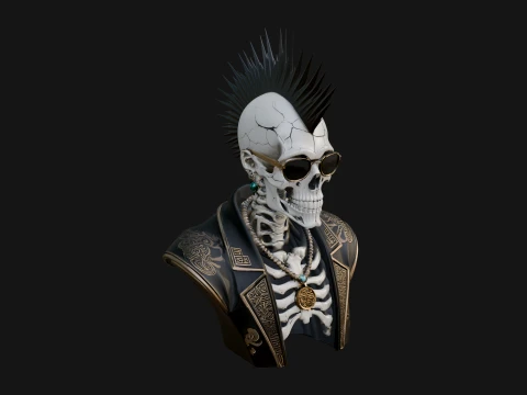Punk Skull Bust Statue Design 3 - 3D Print Model 3D printmodel