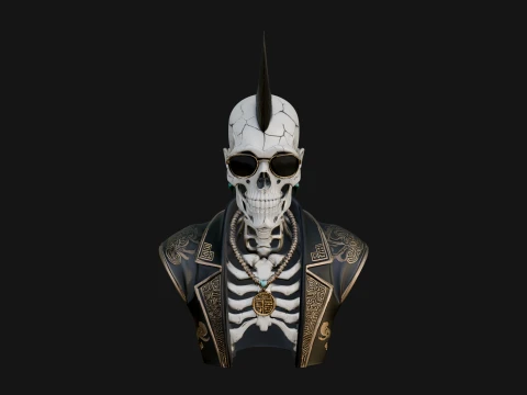 Punk Skull Bust Statue Design 3 - 3D Print Model 3D Print Model