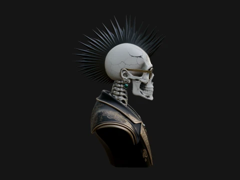 Punk Skull Bust Statue Design 3 - 3D Print Model 3D Print Model