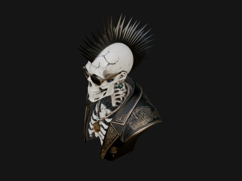 Punk Skull Bust Statue Design 3 - 3D Print Model 3D Print Model