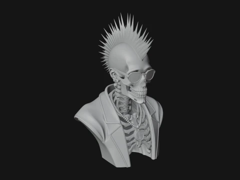 Punk Skull Bust Statue Design 3 - 3D Print Model 3D Print Model