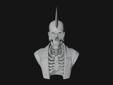 Punk Skull Bust Statue Design 3 - 3D Print Model 3D Print Model