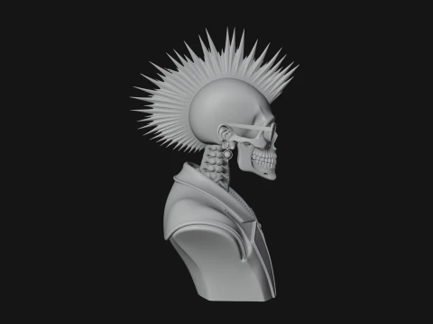 Punk Skull Bust Statue Design 3 - 3D Print Model 3D Print Model