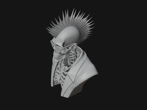 Punk Skull Bust Statue Design 3 - 3D Print Model 3D Print Model
