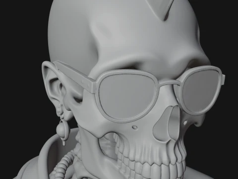 Punk Skull Bust Statue Design 3 - 3D Print Model 3D Print Model