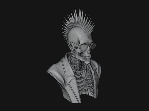 Punk Skull Bust Statue Design 3 - 3D Print Model 3D Print Model
