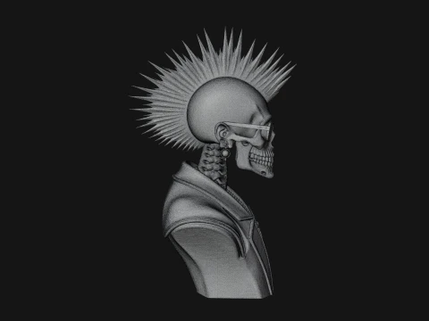 Punk Skull Bust Statue Design 3 - 3D Print Model 3D Print Model