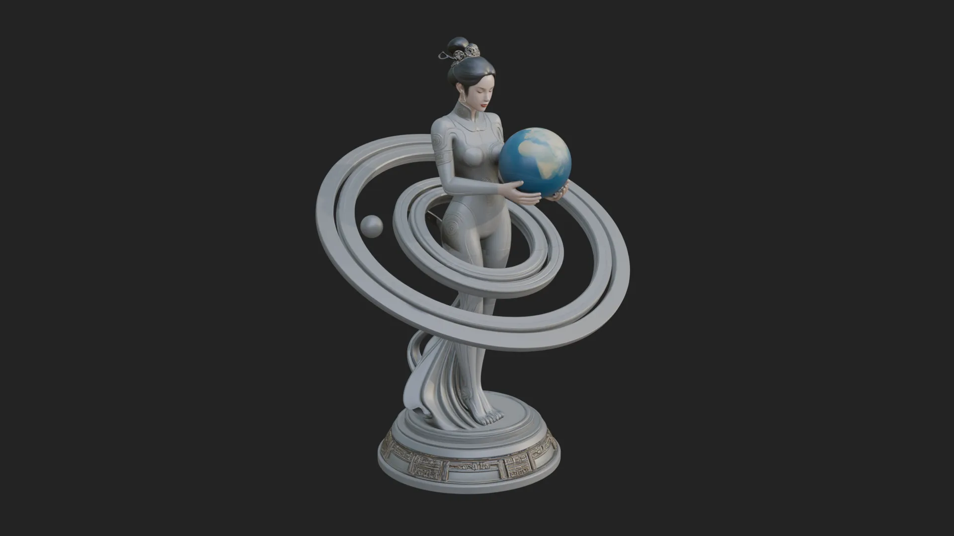 Figure Holding Globe Statue Design 3 - 3D Print Model 3D Print Model .c4d .max .obj .3ds .fbx .stl .blend 