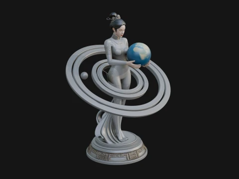 Figure Holding Globe Statue Design 3 - 3D Print Model Modèles 3D en vedette