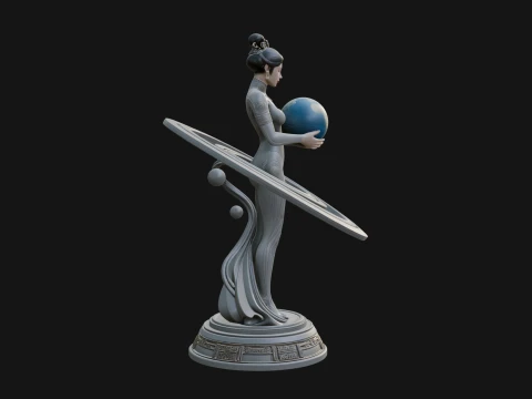 Figure Holding Globe Statue Design 3 - 3D Print Model 3D Print Model