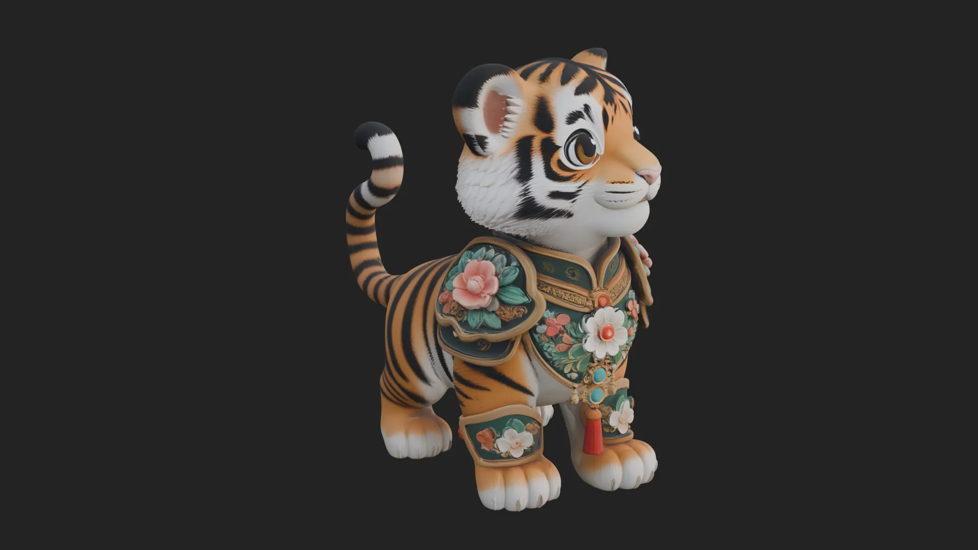 Floral Chibi Tiger Statue Design 3 - 3D Print Model 3D Print Model .c4d .max .obj .3ds .fbx .stl .blend 