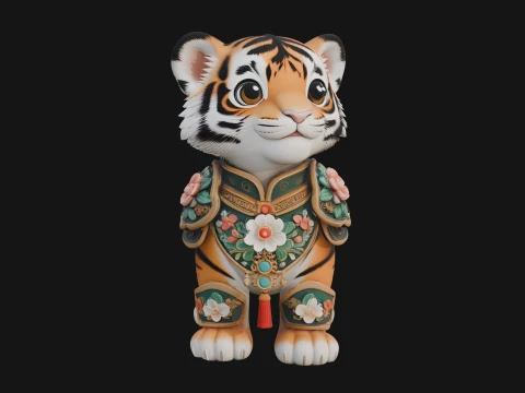 Floral Chibi Tiger Statue Design 3 - 3D Print Model 3D Print Model