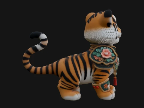 Floral Chibi Tiger Statue Design 3 - 3D Print Model 3D Print Model