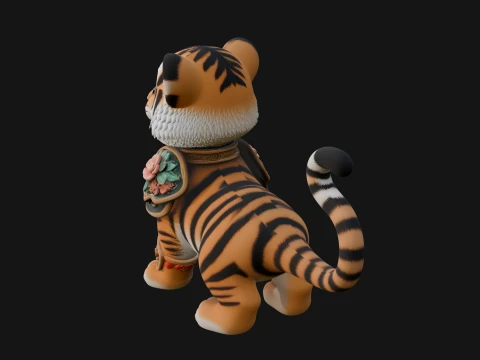 Floral Chibi Tiger Statue Design 3 - 3D Print Model 3D Print Model