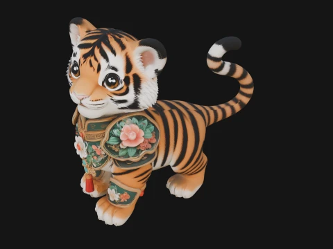 Floral Chibi Tiger Statue Design 3 - 3D Print Model 3D Print Model