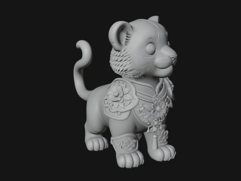 Floral Chibi Tiger Statue Design 3 - 3D Print Model 3D Print Model