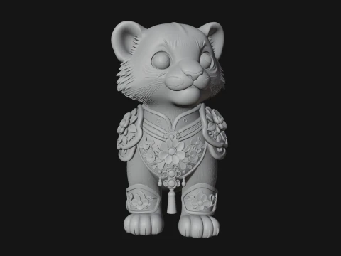 Floral Chibi Tiger Statue Design 3 - 3D Print Model 3D Print Model
