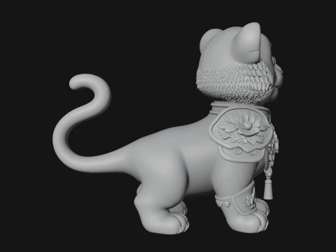 Floral Chibi Tiger Statue Design 3 - 3D Print Model 3D Print Model