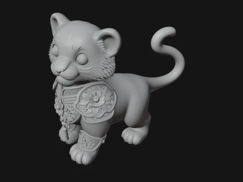 Floral Chibi Tiger Statue Design 3 - 3D Print Model 3D Print Model