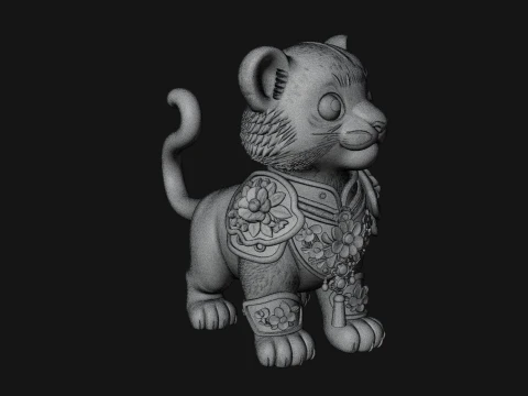 Floral Chibi Tiger Statue Design 3 - 3D Print Model 3D Print Model