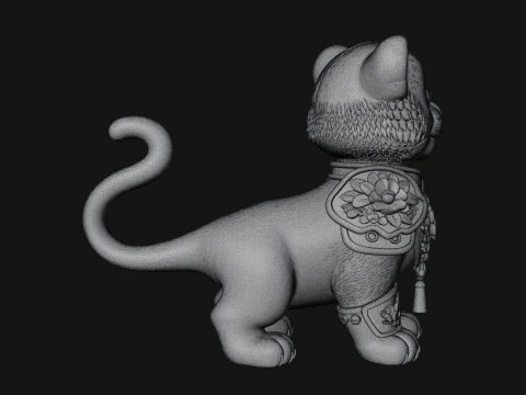 Floral Chibi Tiger Statue Design 3 - 3D Print Model 3D Print Model
