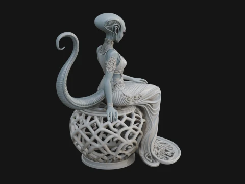 Seated Alien Woman Statue Design 1 - 3D Print Model 3D Druckmodell