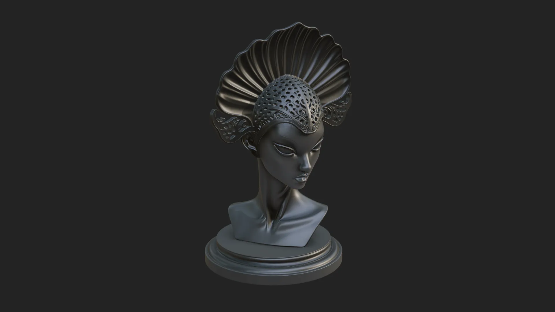Shell Crown Woman Bust Statue Design 4 - 3D Print Model 3D Print Model .c4d .max .obj .3ds .fbx .stl .blend 