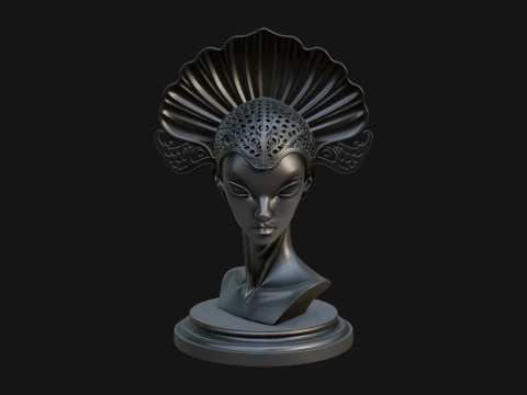 Shell Crown Woman Bust Statue Design 4 - 3D Print Model 3D Print Model