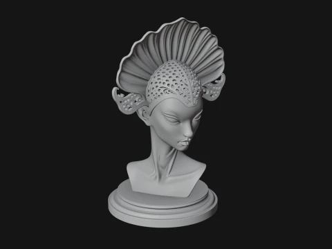 Shell Crown Woman Bust Statue Design 4 - 3D Print Model 3D Print Model