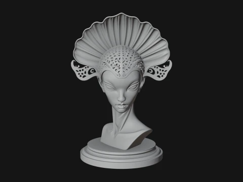 Shell Crown Woman Bust Statue Design 4 - 3D Print Model 3D Print Model