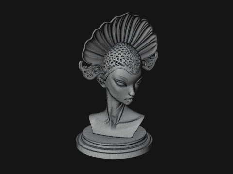 Shell Crown Woman Bust Statue Design 4 - 3D Print Model 3D Print Model