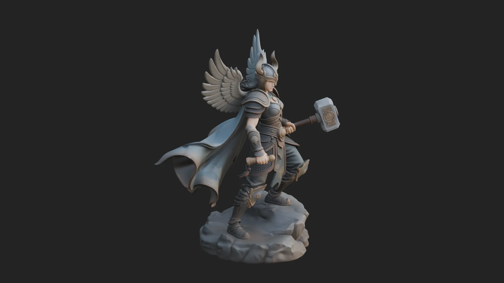 Valkyrie with Hammer Statue Design 1 - 3D Print Model 3D Print Model .c4d .max .obj .3ds .fbx .stl .blend 