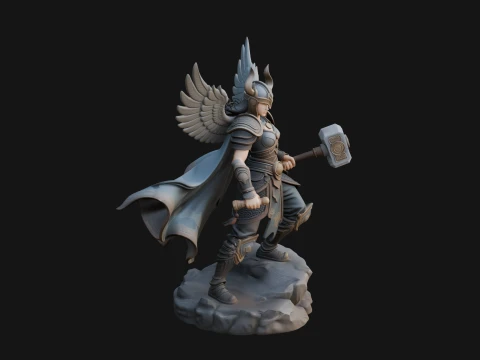Valkyrie with Hammer Statue Design 1 - 3D Print Model 3D Print Model