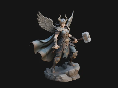 Valkyrie with Hammer Statue Design 1 - 3D Print Model 3D Print Model