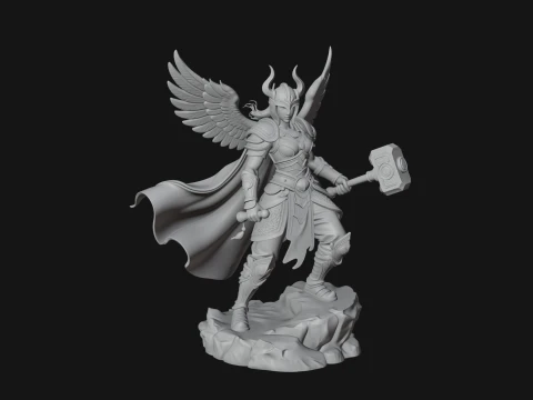 Valkyrie with Hammer Statue Design 1 - 3D Print Model 3D Print Model