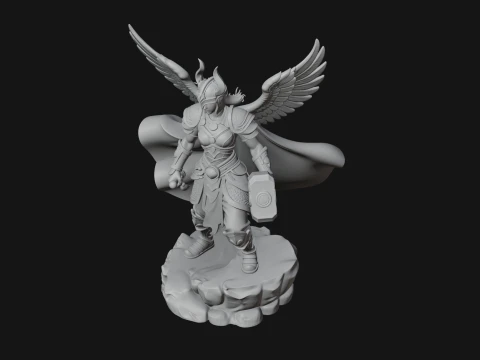 Valkyrie with Hammer Statue Design 1 - 3D Print Model 3D Print Model