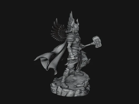 Valkyrie with Hammer Statue Design 1 - 3D Print Model 3D Print Model