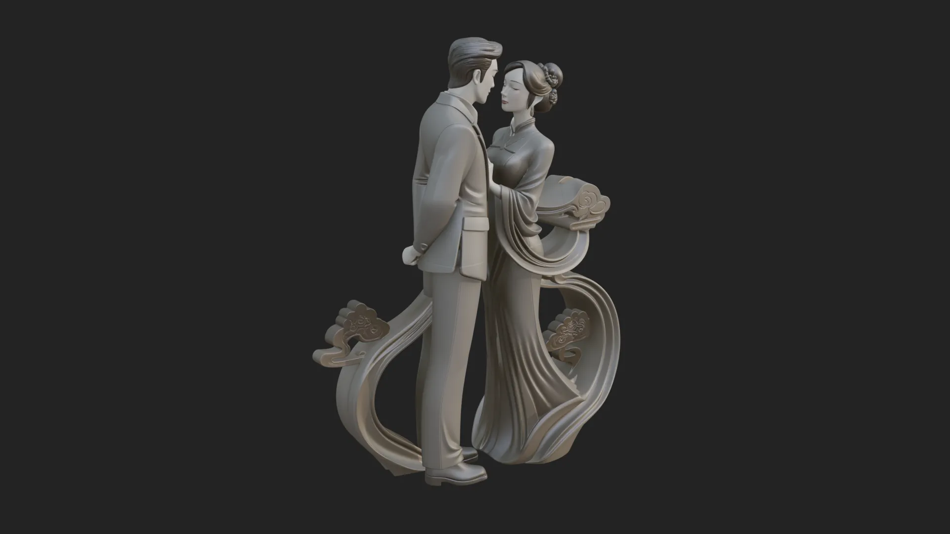 Robed Couple Statue Design 2 - 3D Print Model 3D Print Model .c4d .max .obj .3ds .fbx .stl .blend 