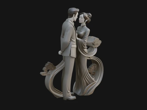 Robed Couple Statue Design 2 - 3D Print Model 3Dプリントモデル